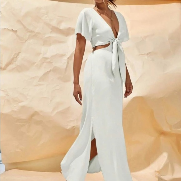 White Tie-Front Maxi Dress - Picture 3 of 8
